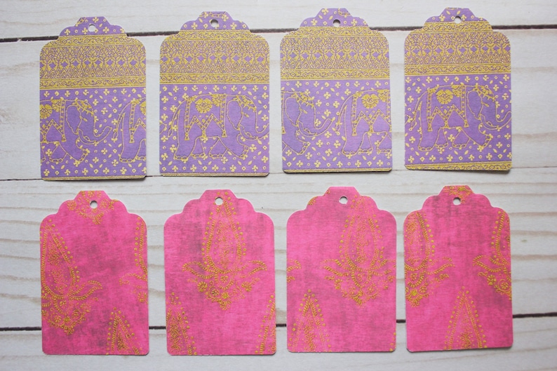 Glitter Paper Tags Elephant Paper Tags Elephant Gift Tags India Tags 16x Metallic Cardstock Tags India Hang Tags Pink Paper Tags