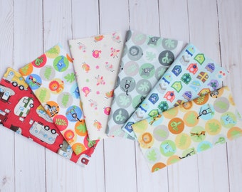 6x Cotton Fabric Cuts 8" x 8", Small Fabric Cuts, Animals Cotton Fabric, Set Fabric Cotton, Printed Cotton, Camping Cotton , Animals Fabric