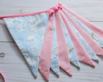 Pink and Blue Fabric Bunting, 6'11" (2.1m), Pennant Banner, Baby Wall Decor, Fabric Bunting,Baby Wall Decor,Baby Banner,Pink and Blue Banner