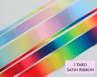 1 Yard Rainbow Satin Ribbon, Unicorn Satin Ribbon, Hair Bow Supplies, Multicolor Satin Ribbon, Rainbow Ribbon,Ribbon by Yard,Colorful Ribbon