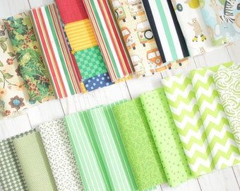 20 x Cotton Fabric Cuts 6" x 6", Small Fabric Cuts, Green Cotton Fabric, Set Fabric Cotton, Printed Cotton, Chevron Cotton Fabric,