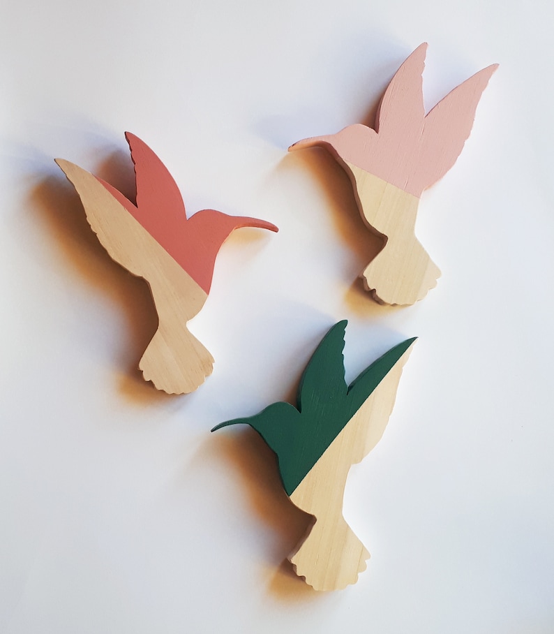 A handmade wooden hummingbird. A unique, colorful and poetic decoration. image 2