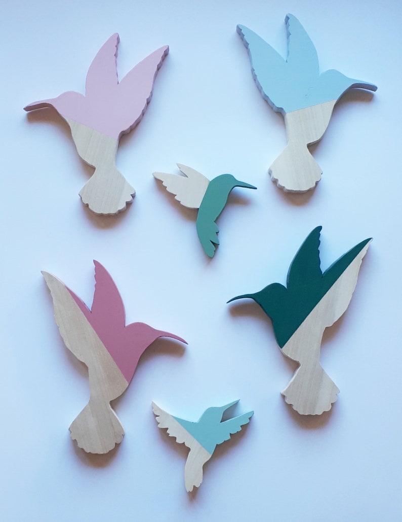 A handmade wooden hummingbird. A unique, colorful and poetic decoration. image 7