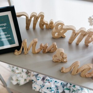 Mrs & Mr for your wedding, wooden table decoration. Made with a saw image 3