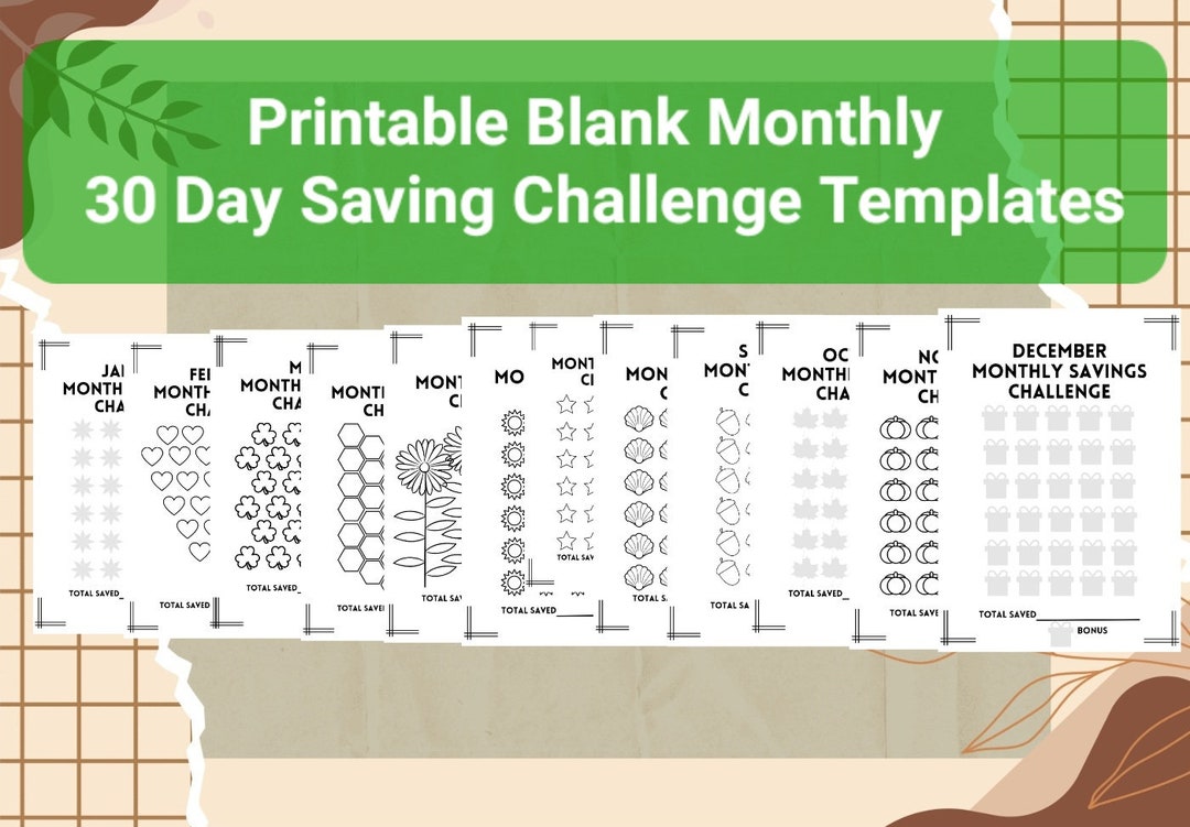 Printable Blank Monthly 30 Day Money Saving Challenge Template - Etsy