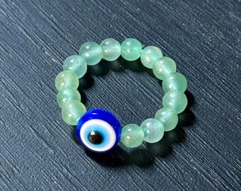Evil Eye Crystal Beaded Stretch Ring - Pagan Witch Jewelry