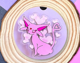 Espeon-inspired Acrylic Pin – Pastel Pink Pokémon-inspired Accessory, Heart Accents