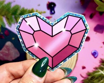 Pink Crystal Heart Sticker | Glitter Vinyl Decal