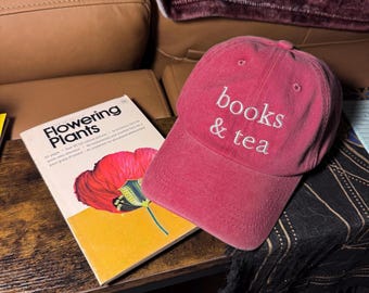Books and Tea Cap | Embroidered Book Lover Gift | Bookish Baseball Dad Hat