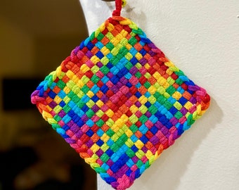 Handmade Rainbow Woven Cotton Pot Holder
