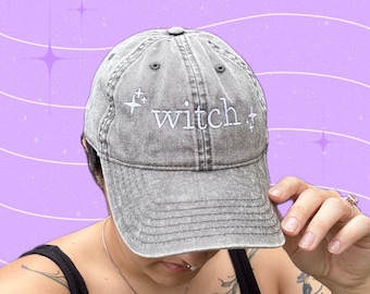 Witch Embroidered Cap with Stars | Vintage Occult Baseball Dad Hat