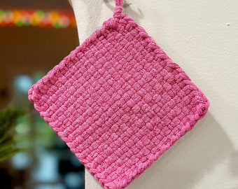 Handmade Woven Cotton Pot Holder | Pretty Pink Kitchen Decor