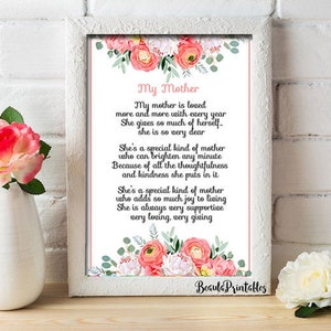 Stampa poesia per la festa della mamma, poesia per la festa della mamma stampabile - Poesia per la festa della mamma - Poesia personalizzata per la mamma, regalo stampabile per la mamma - Mamma - Madre