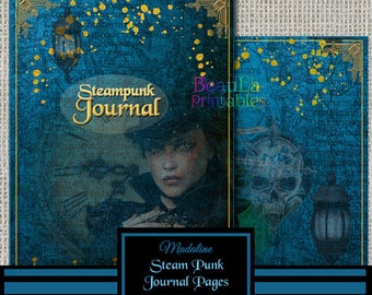 Vintage Steam Punk Journal - Printable Journal Kit - Blue Steampunk Journal - Printable Journal Diary - Journal Covers, Instant Download