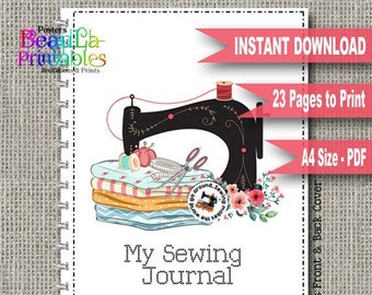 Sewing Journal Planner - Printable Sewing Journal - Sewing Notebook - Sewing Stamp Stickers - Sewing Chart - Printable PDF Instant Download