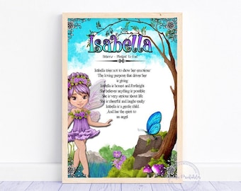 Custom Name Meaning Print - Butterfly Fairy - First Name Origin - Personalised Name Meaning Birthday Gift - Digital  Download