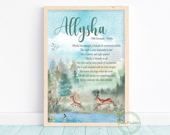 Custom Name Meaning Print - Watercolour Nature Theme - First Name Origin - Personalised Name Meaning - Birthday Gift - Digital  Download
