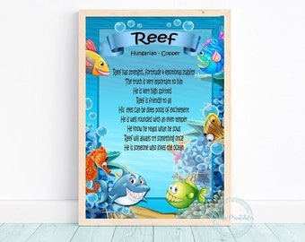 Custom Name Meaning Print - Ocean Fish Theme - First Name Origin - Personalised Name Meaning - Birthday Gift - Digital  Download