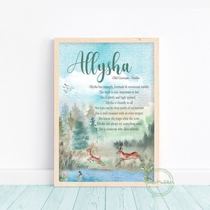 Custom Name Meaning Print - Watercolour Nature Theme - First Name Origin - Personalised Name Meaning - Birthday Gift - Digital  Download