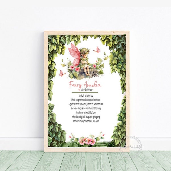Custom Name Meaning Print, Nature Fairy, First Name Origin, Personalised Fairy Name Meaning, Birthday Gift, Fairy Print, Digital Download