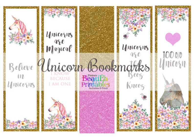 printable unicorn bookmarks digital book marks pink