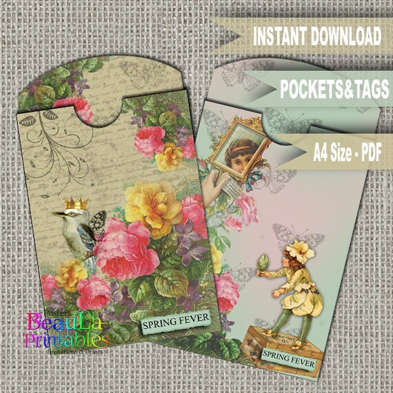 vintage tag pocket tag pocket template printable tag and etsy