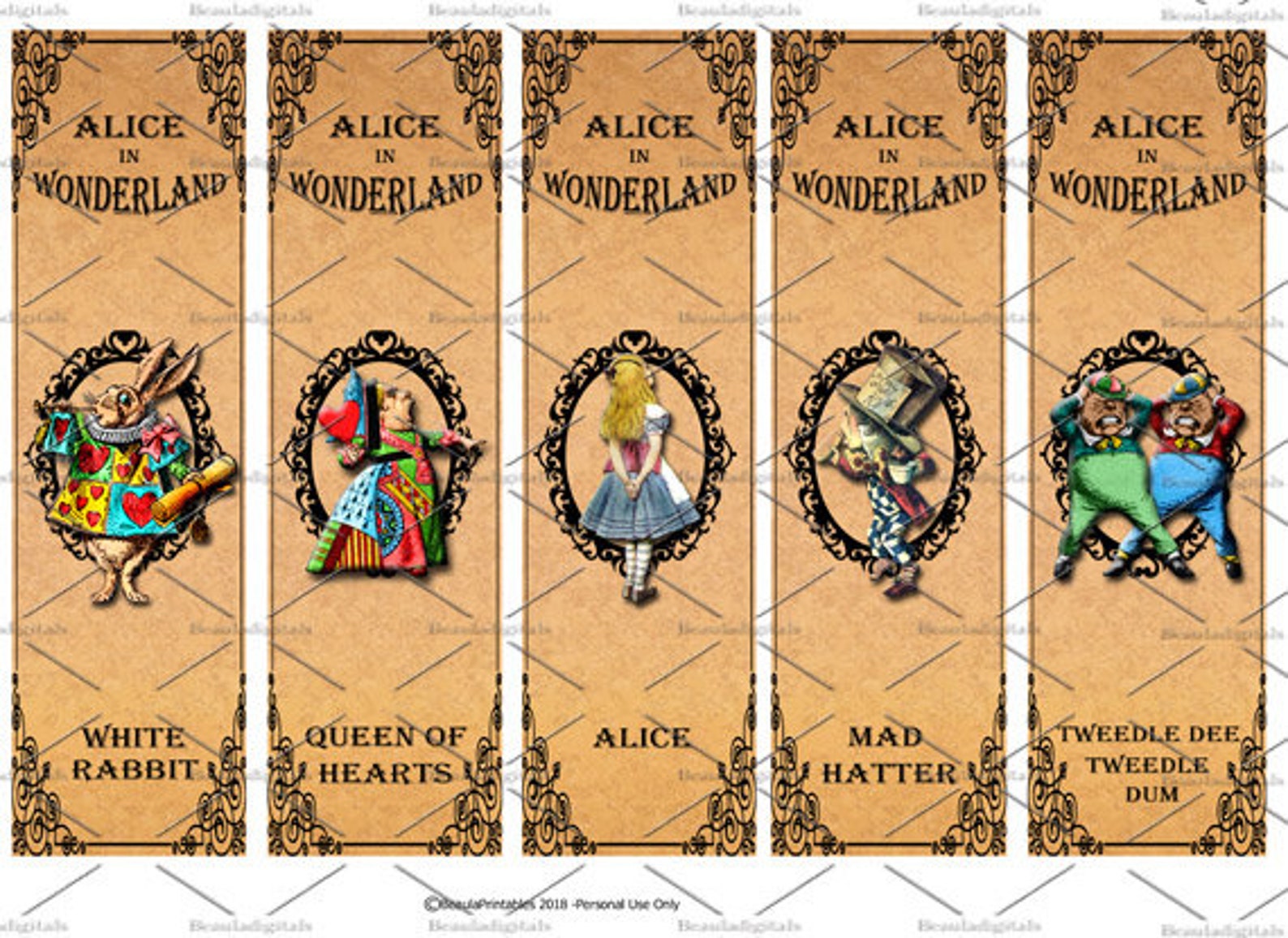 Alice in Wonderland Bookmarks Printable Alice in Wonderland | Etsy ...