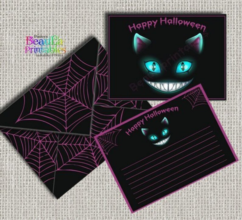 Printable Card and Envelope Instant Download Black Cat Envelope DIY Halloween Cat Card and Envelope Halloween Cat Envelope Printed