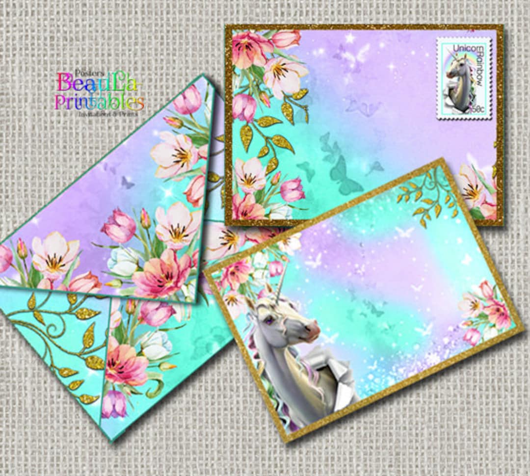 Unicorn Envelope and Card - Printable Unicorn Envelope - Unicorn ...
