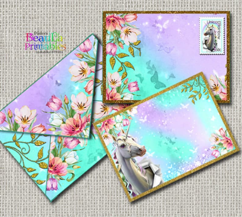 unicorn envelope and card printable unicorn envelope etsy