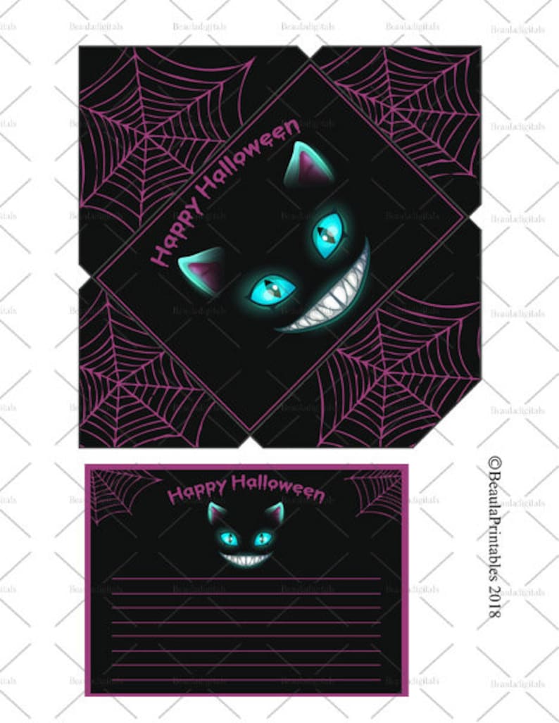 Printable Card and Envelope Instant Download Black Cat Envelope DIY Halloween Cat Card and Envelope Halloween Cat Envelope Printed