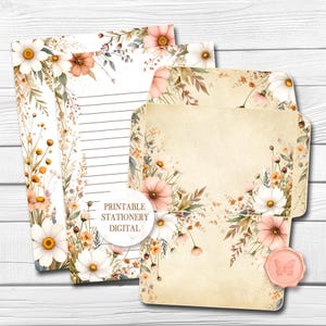 Conjunto de papelaria digital Autumn Florals, papel para anotações, envelope, elementos, conjunto de cartas para impressão, download instantâneo, folha de instruções, A4/Carta
