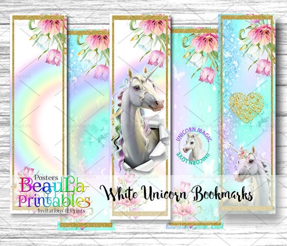 unicorn bookmark printable rainbow unicorn bookmark white etsy