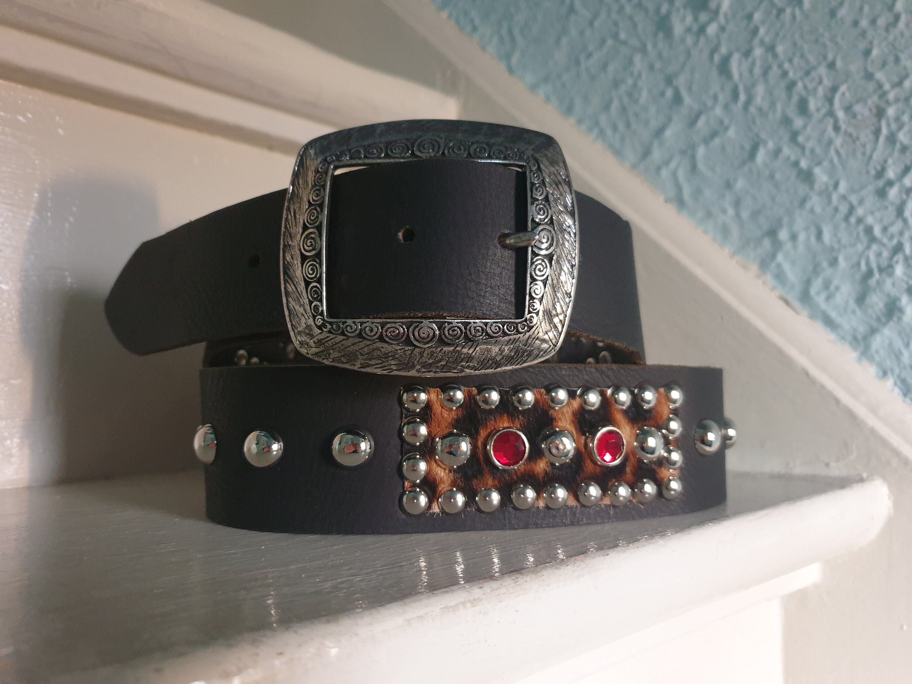 SIZE 44.5 INCH Handmade Studded and Jeweled Belt Western