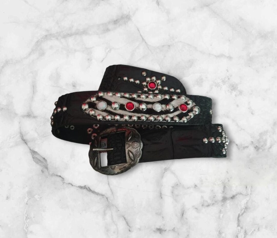 SIZE 32 INCH Handmade Studded and Jeweled Belt Western/rockabilly
