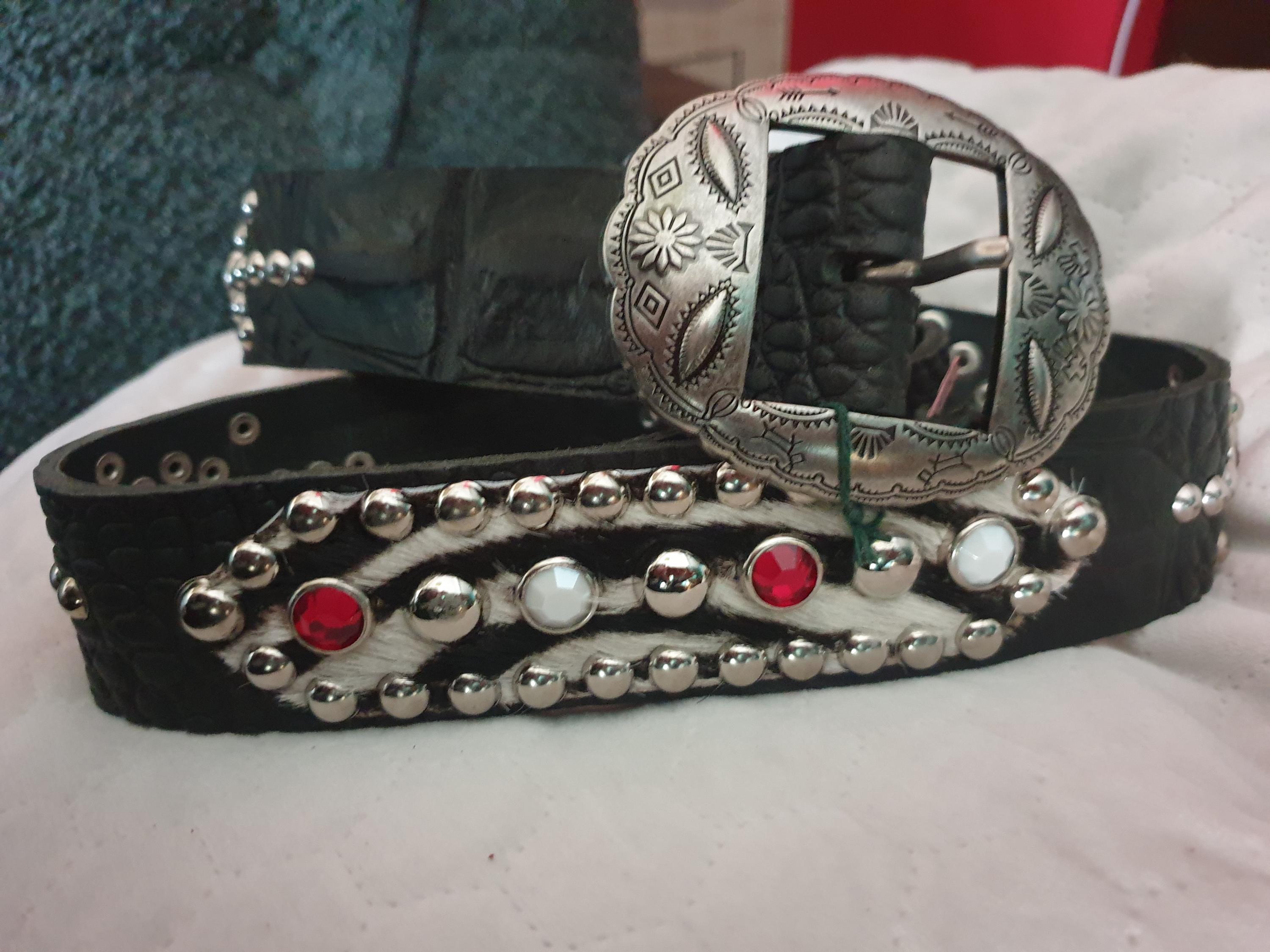 SIZE 32 INCH Handmade Studded and Jeweled Belt Western/rockabilly
