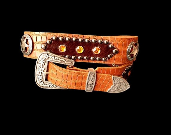 SIZE 34 INCH Handmade Studded and Jeweled Belt Western/rockabilly