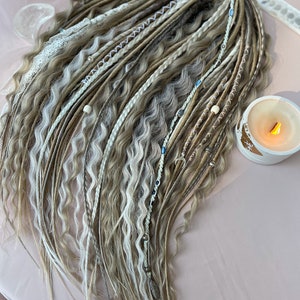 synthetic dreadlocks, Ama la luna set, Natural creamy blonde, white and ash blond dreads extensions with accessories, bohostyle, festival