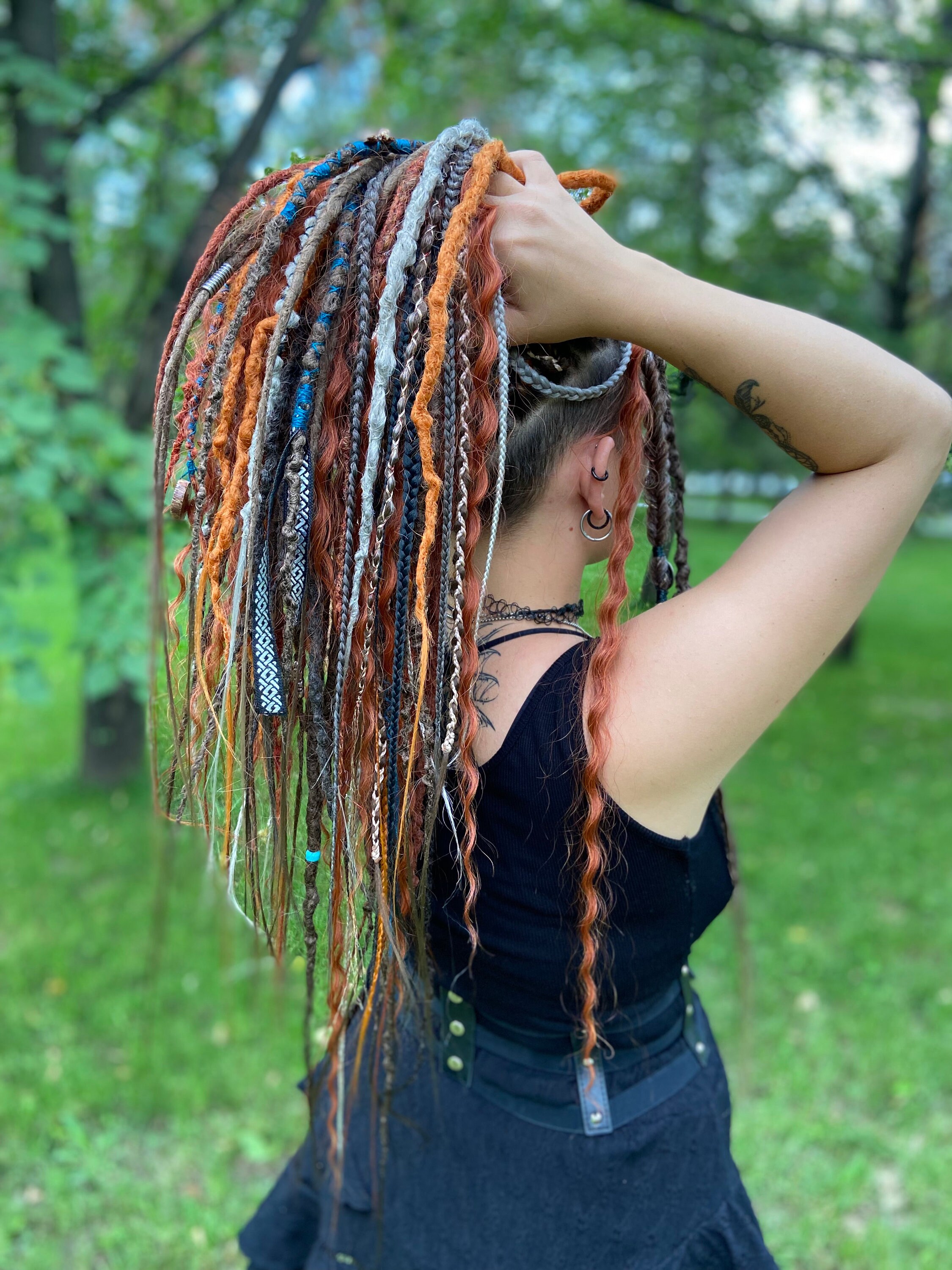 Full Viking Multicolor Boho Hair Dreadful Dreadlocks 70DE VIKING dread set with braids. Handmade beads & real fangs  main image 3