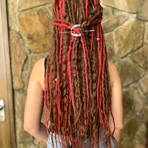 synthetic dreadlocks, Amores set, natural light brown, red and copper dreads extensions with accessories, bohostyle, festival style