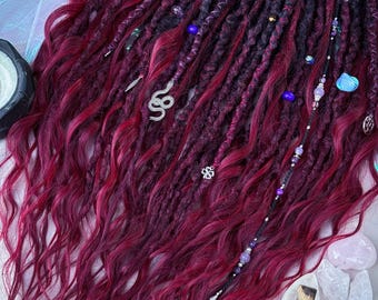 Extensions de dreadlocks synthétiques bordeaux ombrés avec accessoires, style bohème, style festival