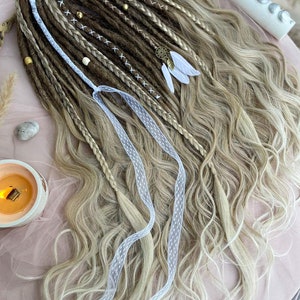 synthetic dreadlocks, Desert dreams set, natural light brown, natural blond dreads extensions with accessories, bohostyle, festival style