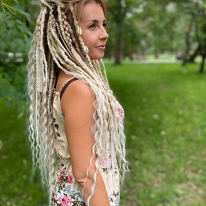 synthetic dreadlocks, Sandy Dunes set, Natural creamy blonde, white and ash blond dreads extensions with accessories, bohostyle, festival