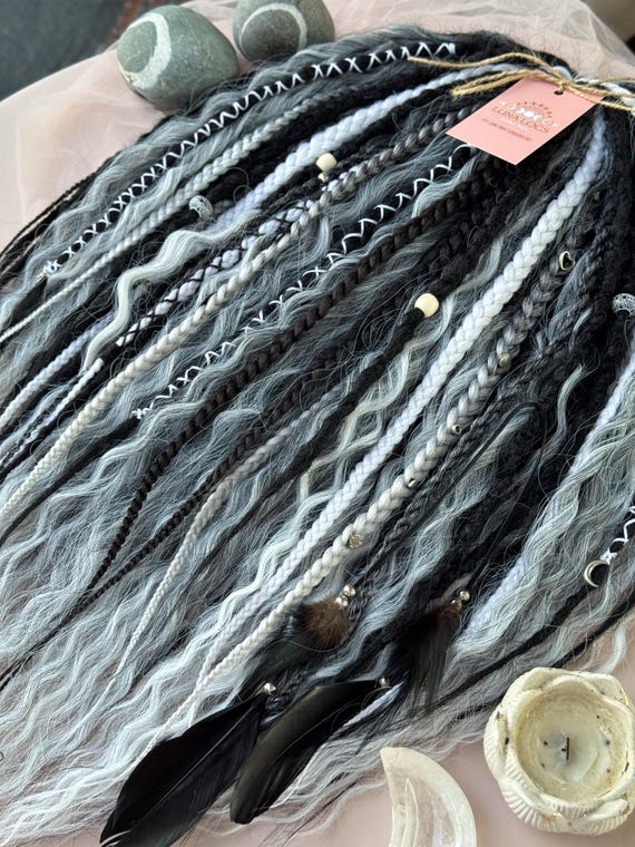 Salt and Pepper Synthetic Crochet Dreadlocks, Boho Hair Extensions