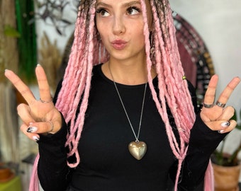 Crochet Textured Synthetic Dreadlocks Extensions, Light Brown Roots, Soft Pinkish Dreads, Boho Festival Style