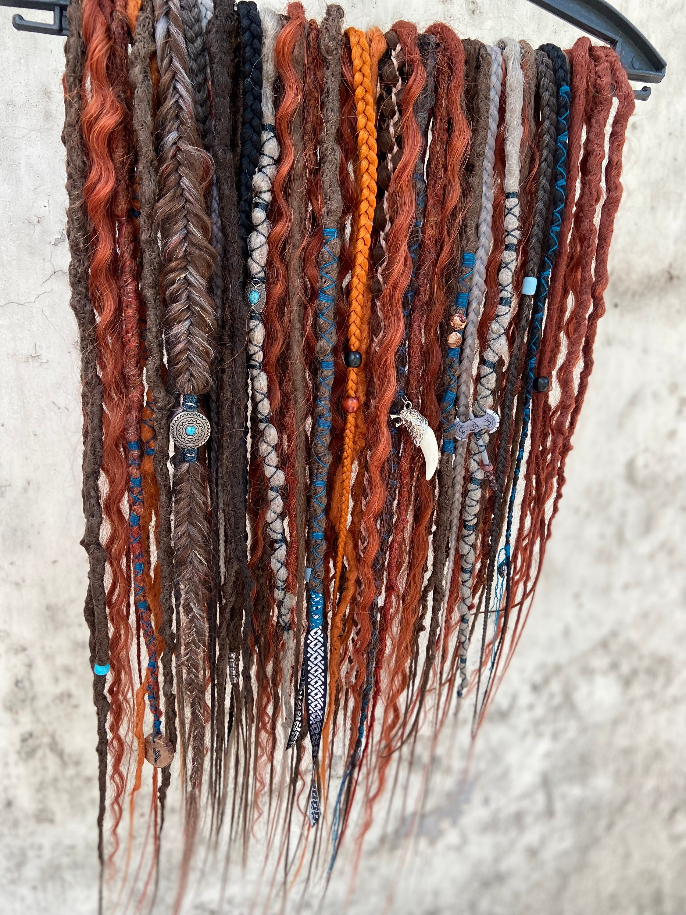 Full Viking Multicolor Boho Hair Dreadful Dreadlocks 70DE VIKING dread set with braids. Handmade beads & real fangs  main image 2
