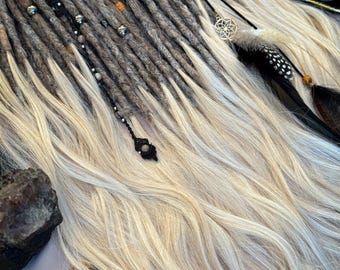 Extensions de dreadlocks synthétiques Hatha Ombre, racines poivre et sel, accessoire de coiffure bohème