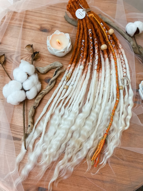 Synthetic Dreadlocks Solar Set Natural Ginger and Snow white Attached Dreads Extensions With Accessories Boho Style Festival Style Etsy
