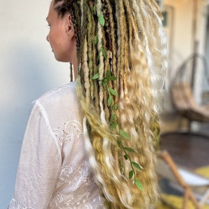 synthetic dreadlocks, lunar set, dirty blond and light green shades and white dreads extensions with accessories, bohostyle, festival style