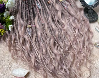 synthetic dreadlocks, Divine set, Natural light brown, dusty pink blonde ombre dreads extensions with accessories, bohostyle, festival style